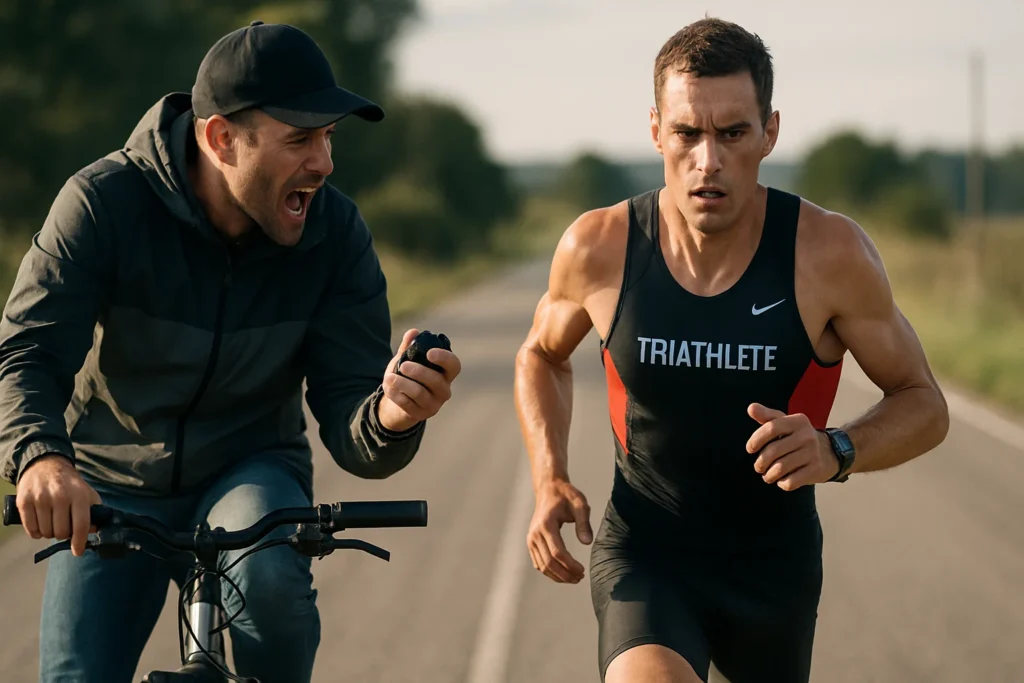 Huấn luyện viên Gopeaks theo sát vận động viên trong bài tập ngưỡng lactate để phát triển thể lực.
